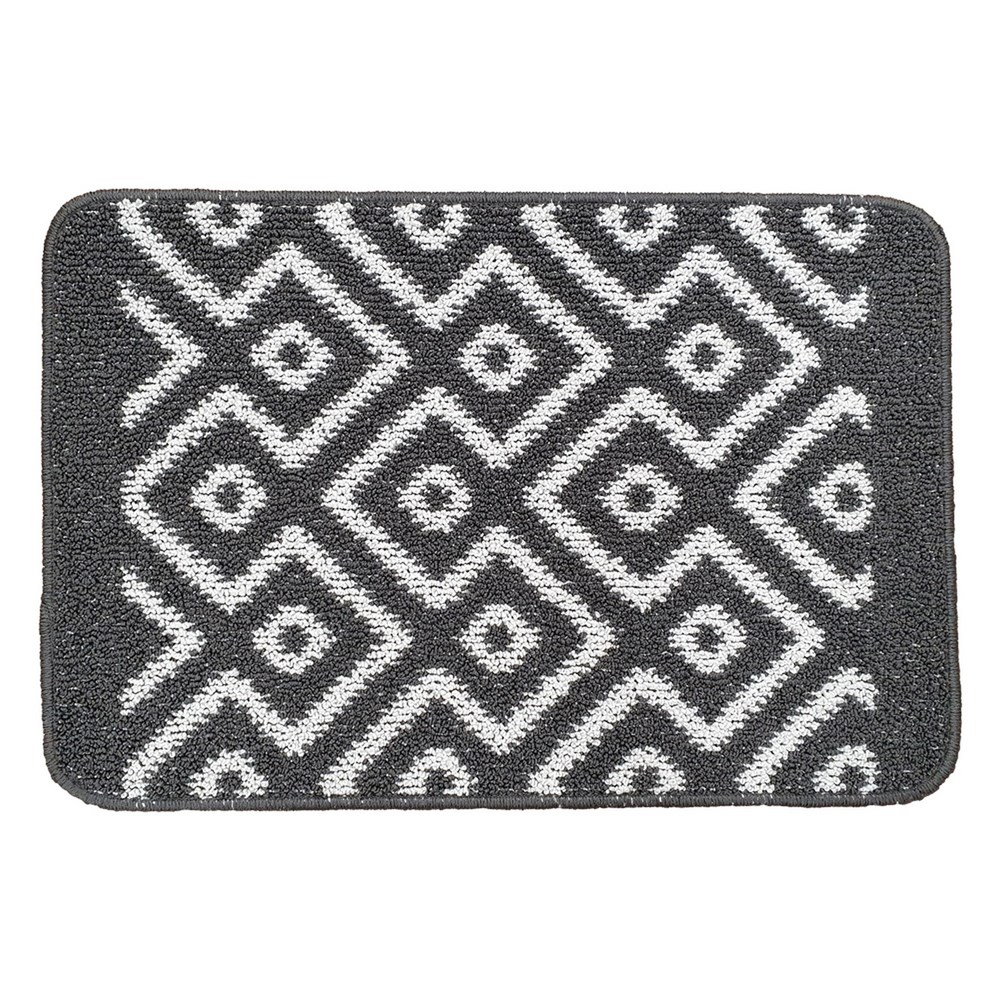 Cosy Geometric Washable Anti Slip Utility Mat in Charcoal grey